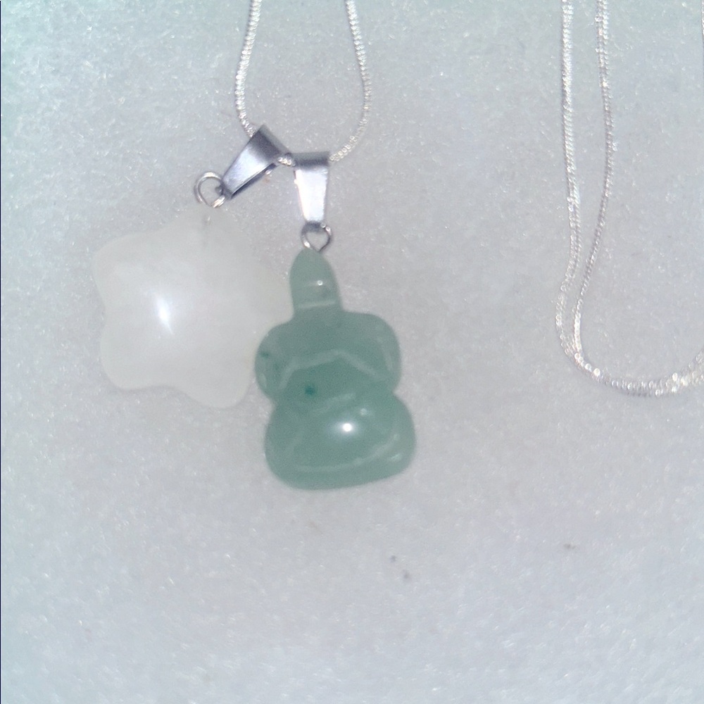 Quartz Crystal Star ⭐️ and Jade turtle 🐢 sterling silver 24” necklace